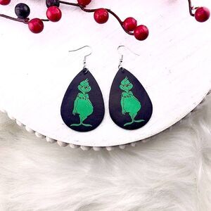 Grinch pu Vegan Leather Teardrop Earrings